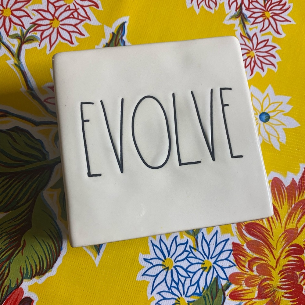Rae Dunn "THINK" "EVOLVE" Square Plaque Desk Paperweight